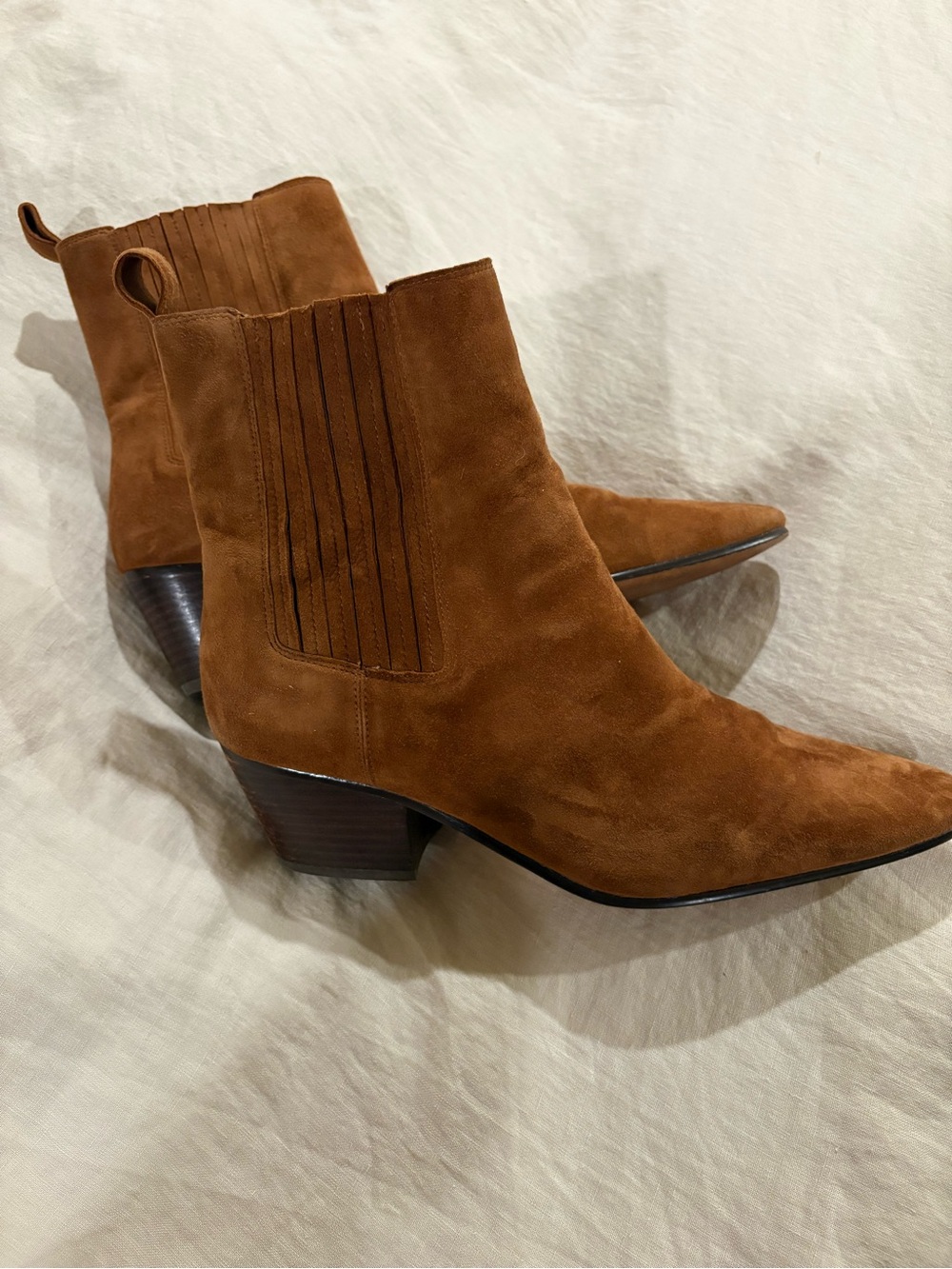 J. Crew Piper Suede Pointed-Toe Ankle Boots in Cognac, Size 11